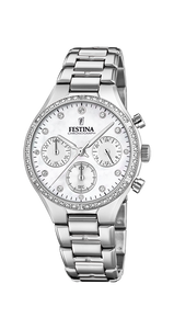 Festina Quartz Chrono Crystal Markers/Bezel 50M WR Stainless Steel Case & Bracelet