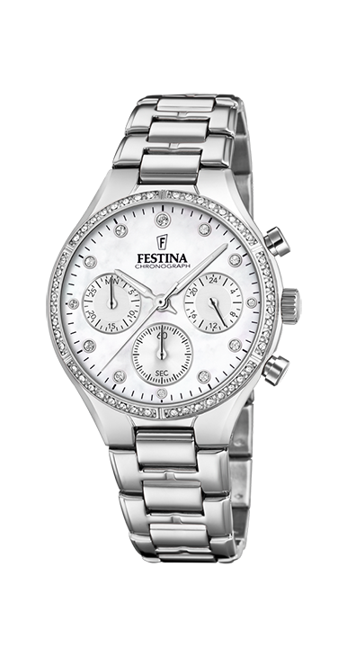 Festina Quartz Chrono Crystal Markers/Bezel 50M WR Stainless Steel Case & Bracelet