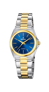 Festina Quartz 50M WR Blue Dial Stainless Steel/Yellow Gold Plate Case & Bracelet