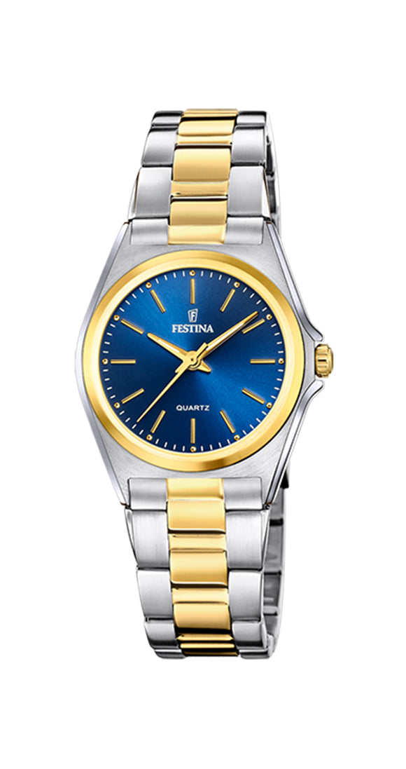 Festina Quartz 50M WR Blue Dial Stainless Steel/Yellow Gold Plate Case & Bracelet