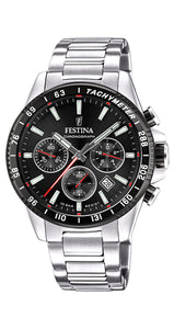 Festina Quartz Chrono 100M WR Black Dial & Bezel with Stainless Steel Case & Bracelet