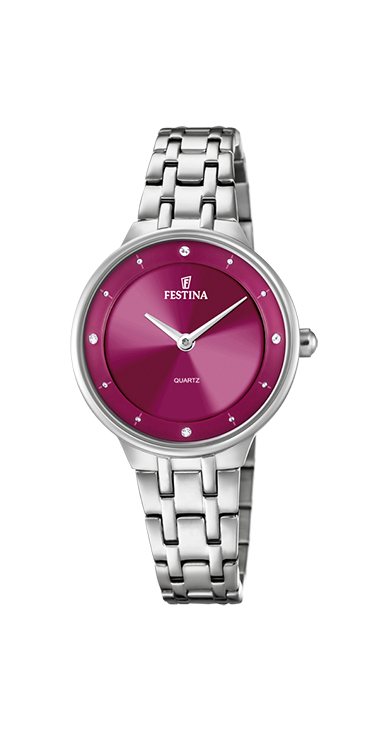 Festina Quartz 50M WR Dark Pink Dial Stainless Steel Case & Bracelelt