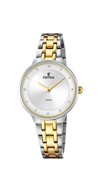 Festina Quartz 50M WR Crystal Markers Stainless Steel/Yellow Gold Plate Case & Bracelelt