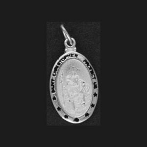 Sterling Silver Oval St. Christopher Pendant with Black 