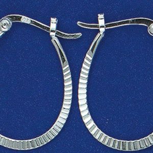 Sterling Silver Oval Diamond Cut Hoops