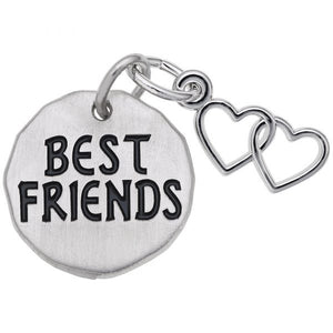 Sterling Silver "Best Friends" Round Disc with Double Heart Tag