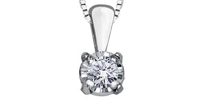 Forever Jewellery 10K White Gold Claw Set Diamond Solitaire Pendant with 17" Chain
