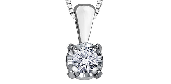 Forever Jewellery 10K White Gold Claw Set Diamond Solitaire Pendant with 17