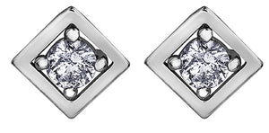 10K White Gold Diamond Stud Earrings in Square Setting