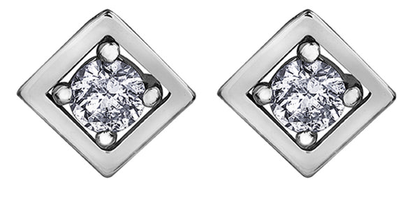 10K White Gold Diamond Stud Earrings in Square Setting