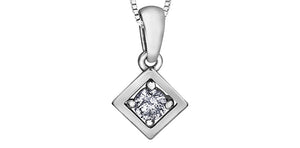 Forever Jewellery 10K White Gold Square Pendant with Diamond & 17" Chain