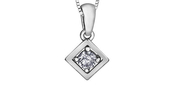 Forever Jewellery 10K White Gold Square Pendant with Diamond & 17