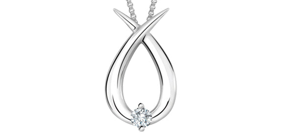 Forever Jewellery 10K White Gold Teardrop Pendant with Diamond & 17