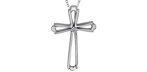 10K White Gold Diamond Cross Pendant with 17-18"  Chain