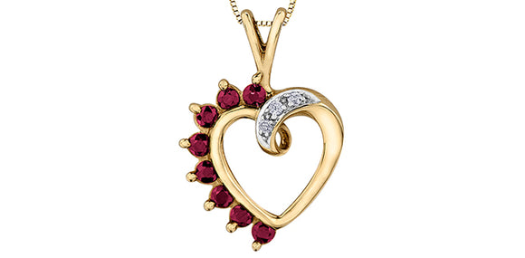 Forever Jewellery 10K Yellow Gold Ruby with Diamonds Heart Pendant and 17