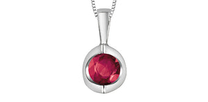 Forever Jewellery 10K White Gold Ruby Tension Set Pendant with 17" Chain