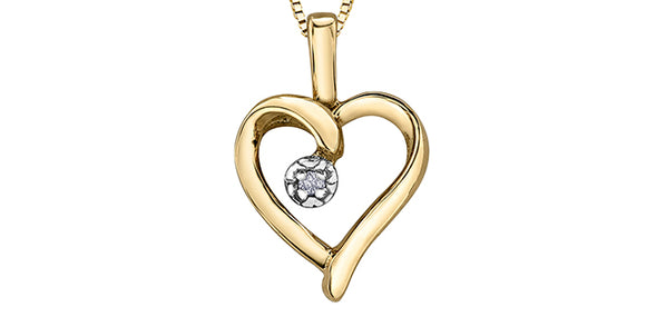 10k Yellow Gold Diamond Heart Pendant with 17
