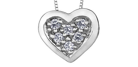 Forever Jewellery 10K White Gold Pavee Diamonds Heart Pendant & 17