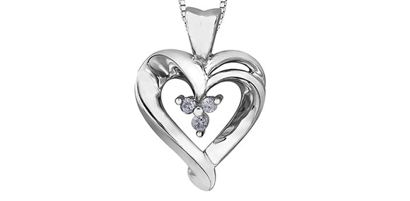 Forever Jewellery 10K White Gold Heart Pendant with Diamonds and 17