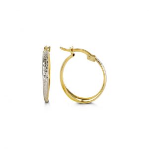 10K Yellow/White Gold Small Diamond Cut Hoops