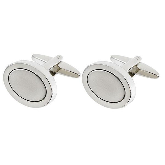 Alpine White Fashion Oval Cuff Links with Brushed Centre