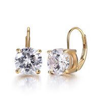 Sterling Silver/Yellow Gold Plate Fixed CZ Lever Back Earrings