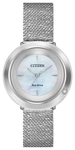 Citizen Ladies Eco-Drive "Ambillina" Sapphire Crystal Mother of Pearl Dial 1 Diamond Marker Stainless Steel Case & Bracelet