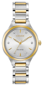Citizen Ladies Eco-Drive "Corso" Stainless Steel with Gold Plated Accents & 6 Diamonds on the Dial