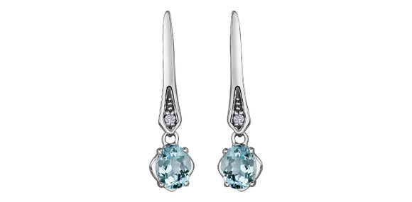10K White Gold Oval Aquamarines and Diamonds Dangle Stud Earrings