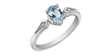 10K White Gold Oval Aquamarine with Diamond Accents Ring