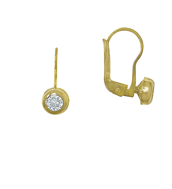 10K Yellow Gold Round CZ Bezel Lever Back Earrings