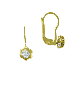 10k Yellow Gold CZ Bezel "Flower" Lever Back Earrings