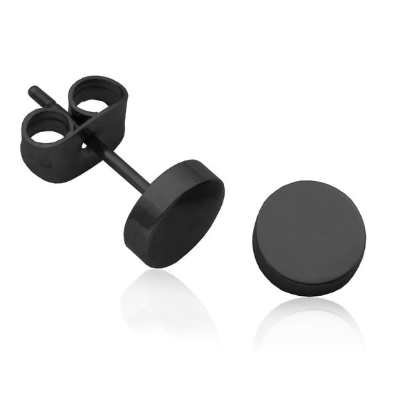 Steelx Stainless Steel/Black Plated 5mm Flat Button Stud Earrings