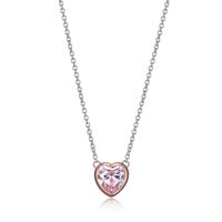 Sterling Silver/Rose Gold Plated Pink CZ Heart Pendant with 18" Chain