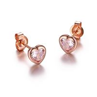 Sterling Silver/Rose Gold Plate Pink CZ Heart Stud Earrings