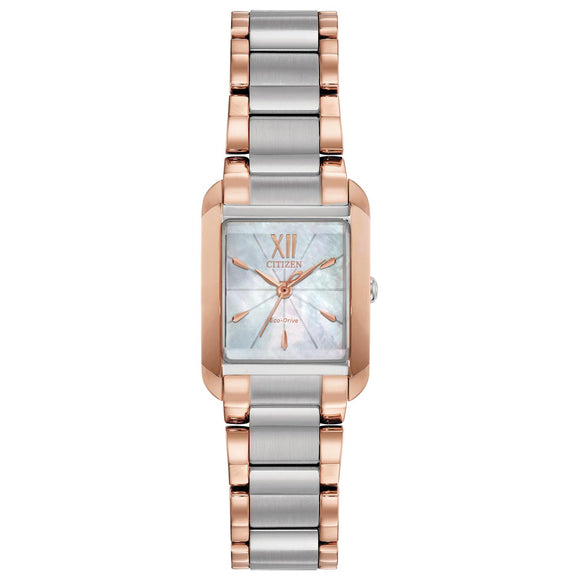 Lds Citizen Eco-Drive Mother of Pearl Dial Stainless Steel/Rose Gold Plate T/T Case and Bracelet