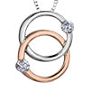 Corona 10k Rose/White Gold Double Circle with Diamonds Pendant and 18" Chain