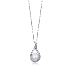 Sterling Silver Pearl & CZ Pendant with 18" Chain