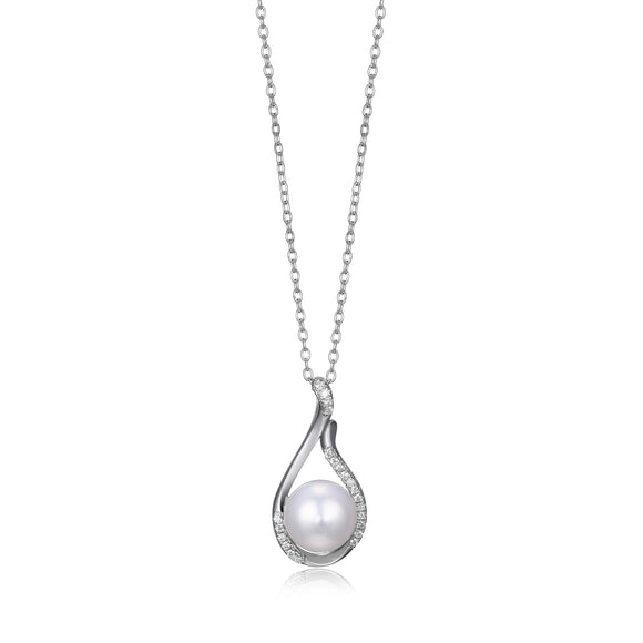 Sterling Silver Pearl & CZ Pendant with 18