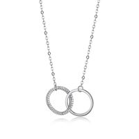 Sterling Silver "Duet" Double Circle CZ Pendant with Chain 15" + 2"