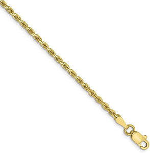 10K Yellow Gold 7" Solid 2mm Diamond Cut Rope Bracelet