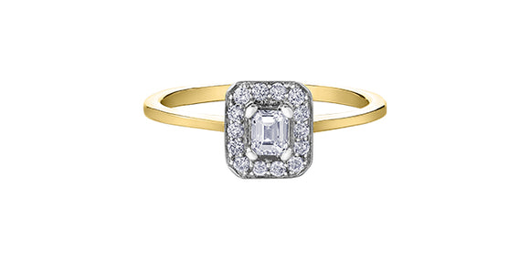 14K Yellow/White Gold Emerald Cut Diamond Halo Engagement Ring