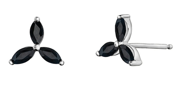 Forever Jewellery 10K White Gold Black Sapphire Marquise Trinity Stud Earrings