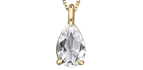 Forever Jewellery 10K Yellow Gold Pear Shaped White Topaz Teardrop Pendant with 17