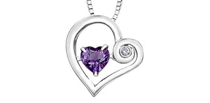 Corona Sterling Silver Amethyst with Diamond Heart "Pulse" Pendant with 18" Chain