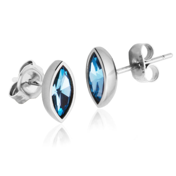 Steelx Stainless Steel Marquise Shape Aqua Blue Crystal Stud Earrings