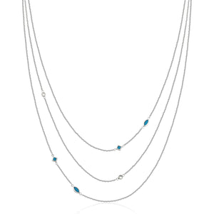 Steelx Stainless Steel Multi-layer 17" + 2" Necklace with Turquoise Blue & Clear Crystals