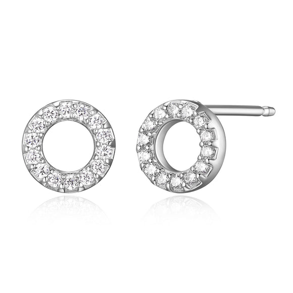 Sterling Silver CZ Small Circle Stud Earrings