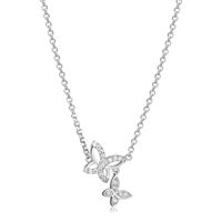 Sterling Silver Double CZ Butterfly Pendant with 15