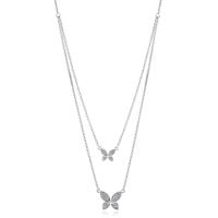 Sterling Silver Double Layer CZ Butterfly Pendant with 16" + 2" Chain